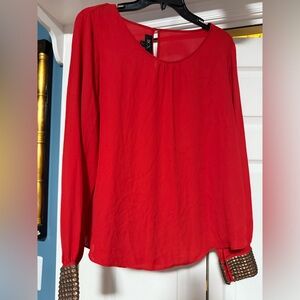 BCX Vibrant Red Blouse with Gold Accents